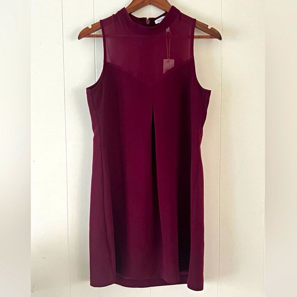 BCBGeneration Women’s Burgundy Mini Shift Dress Mock Neck Sleeveless S